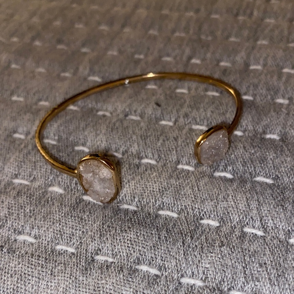 Elegant Gold and White Druzy Cuff Bracelet